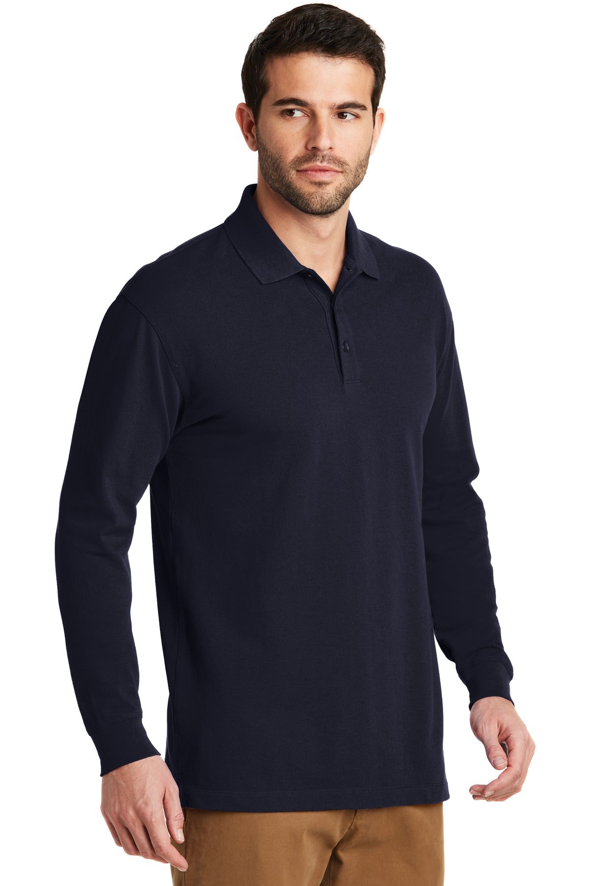 Navy Port Authority EZCotton Long Sleeve Polo. K8000LS plain