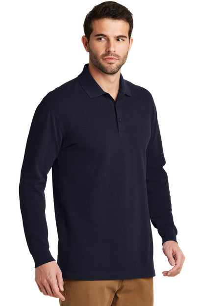 Navy Port Authority EZCotton Long Sleeve Polo. K8000LS plain