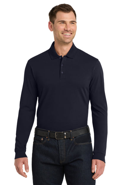 Navy Port Authority EZCotton Long Sleeve Polo. K8000LS plain