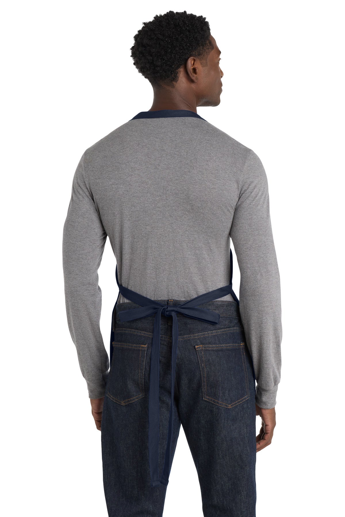 Navy Port Authority Medium-Length Apron with Pouch Pockets. A510 plain