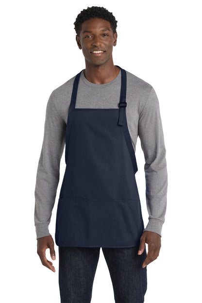 Navy Port Authority Medium-Length Apron with Pouch Pockets. A510