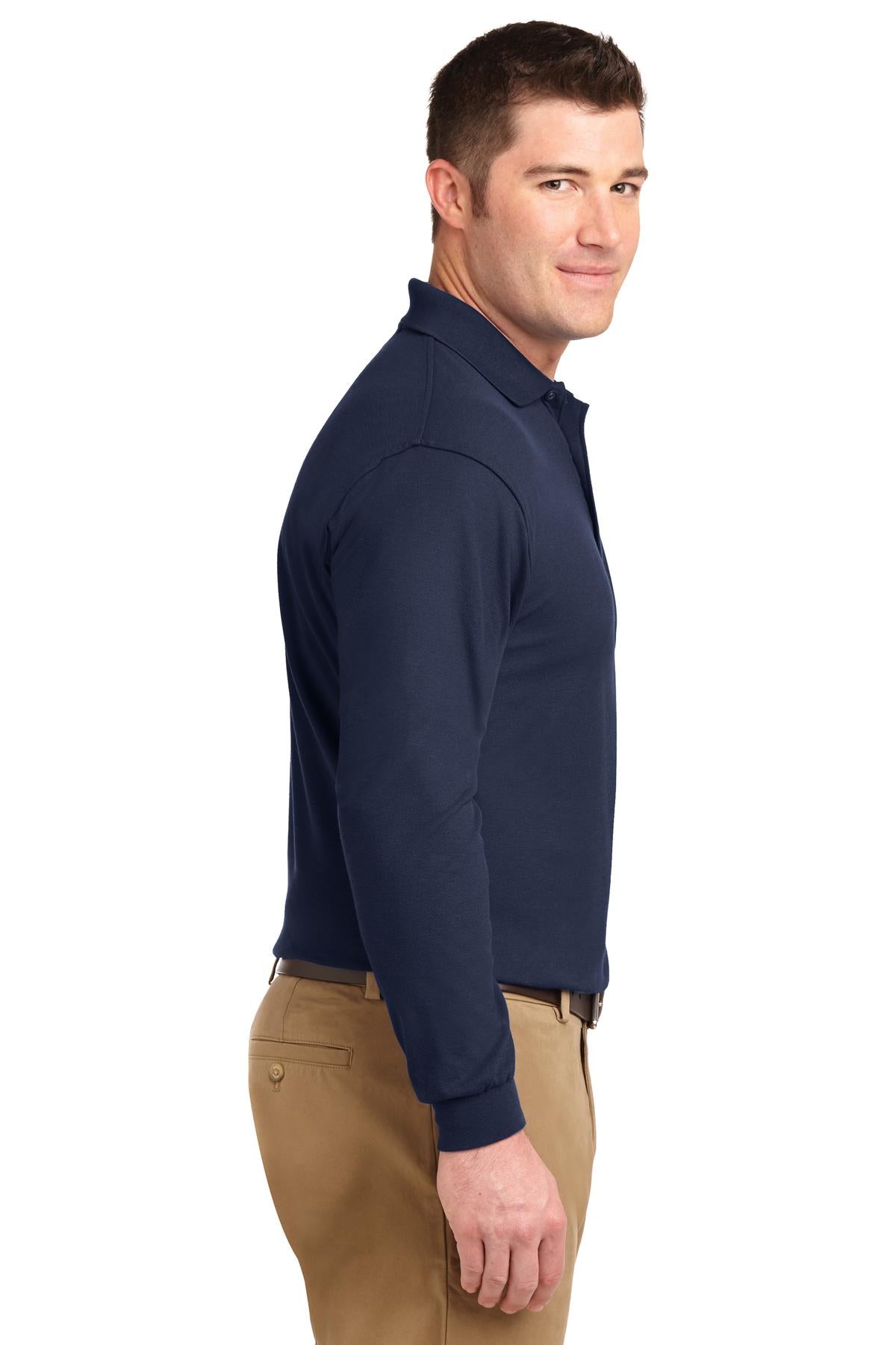 Navy Port Authority Silk Touch Long Sleeve Polo. K500LS plain