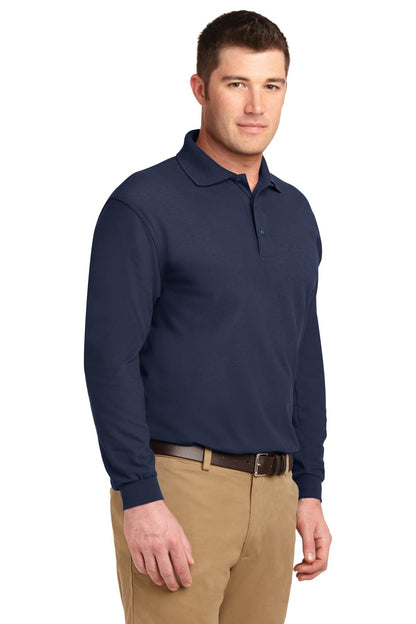 Navy Port Authority Silk Touch Long Sleeve Polo. K500LS plain