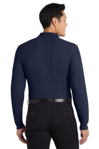 Navy Port Authority Silk Touch Long Sleeve Polo. K500LS