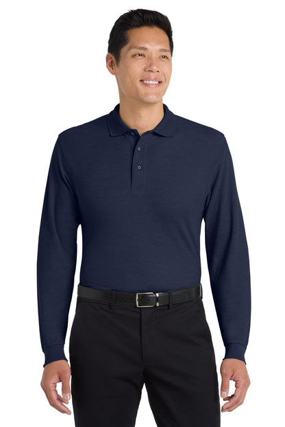 Navy Port Authority Silk Touch Long Sleeve Polo. K500LS