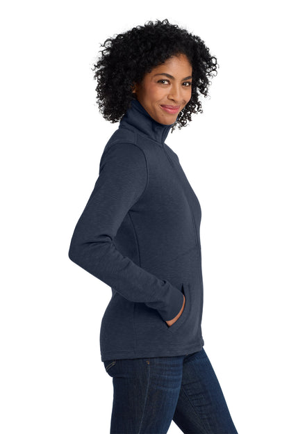 Navy Port Authority Women's Slub Fleece Full-Zip Jacket. L293 plain