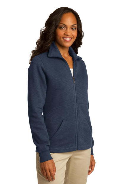 Navy Port Authority Women's Slub Fleece Full-Zip Jacket. L293 plain