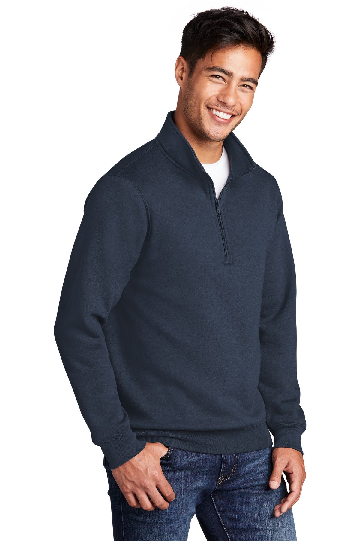 Navy Port & Co Core Fleece 1/4-Zip Pullover Sweatshirt PC78Q