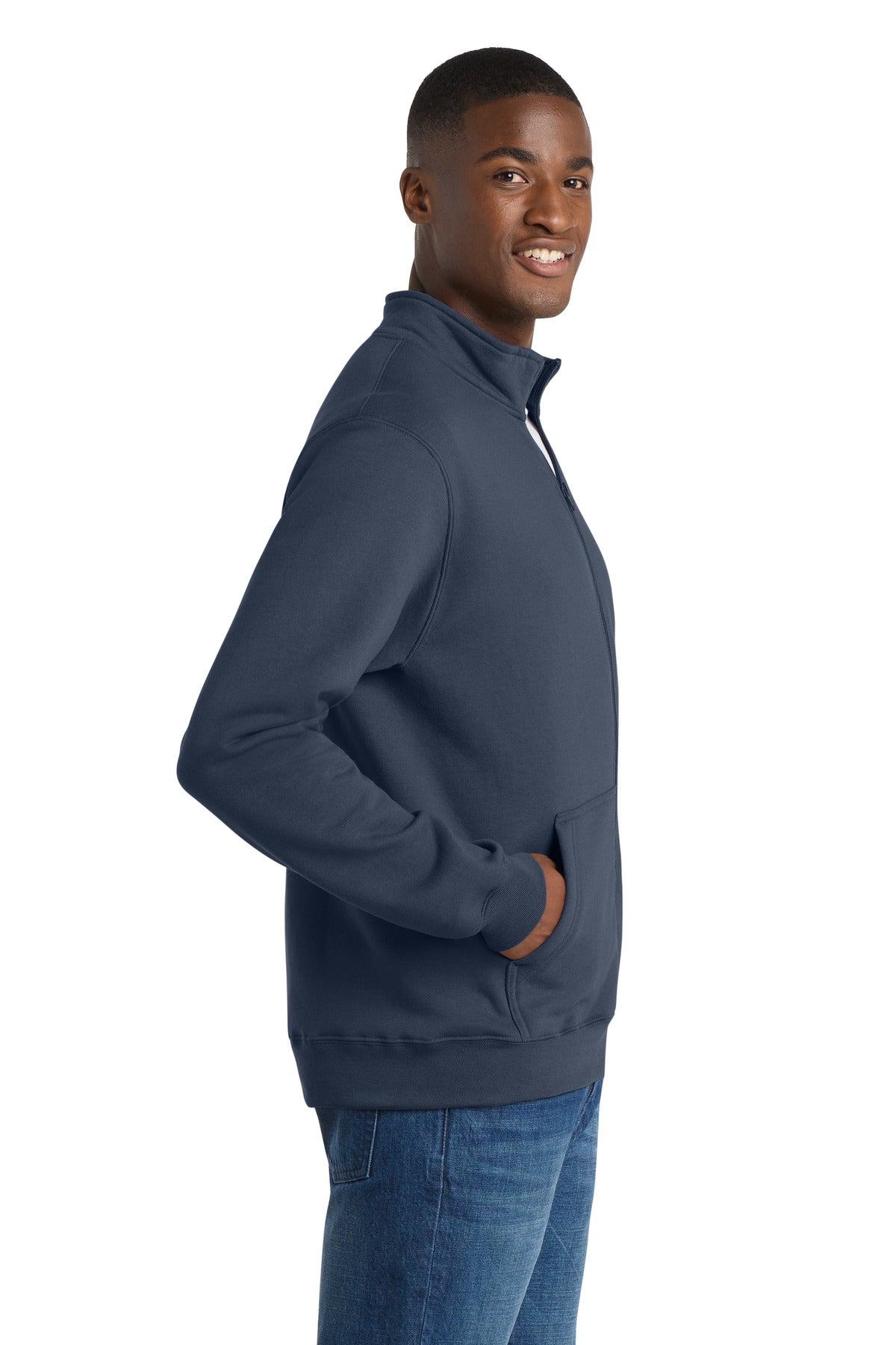 Navy Port & Co Core Fleece Cadet Full-Zip Sweatshirt PC78FZ plain