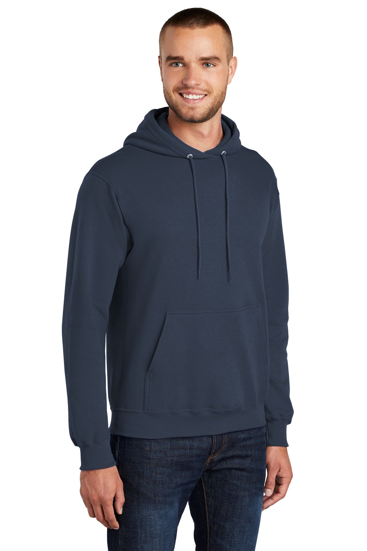 Navy Port & Co Core Fleece Pullover Hooded Sweatshirt. PC78H