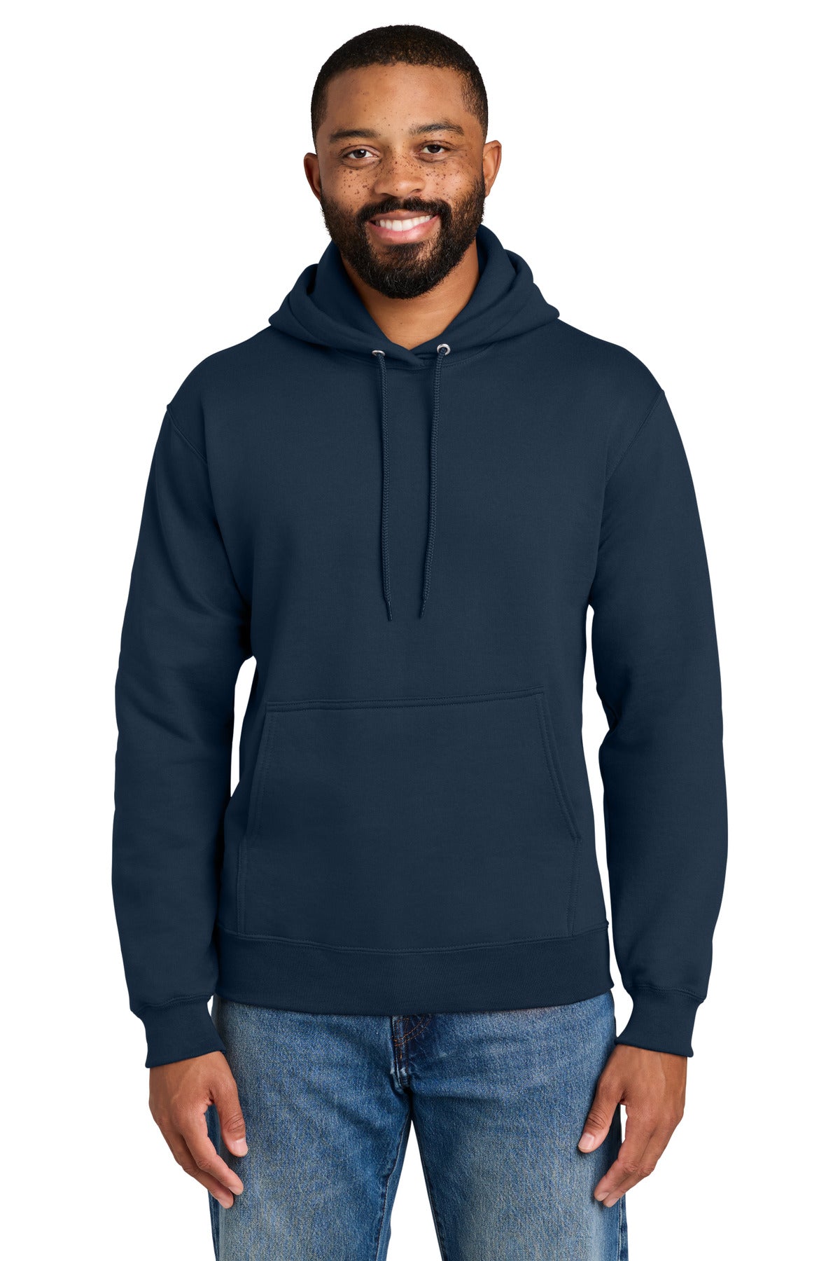 Navy Port & Co Tall Essential Fleece Pullover Hooded Sweatshirt. PC90HT plain