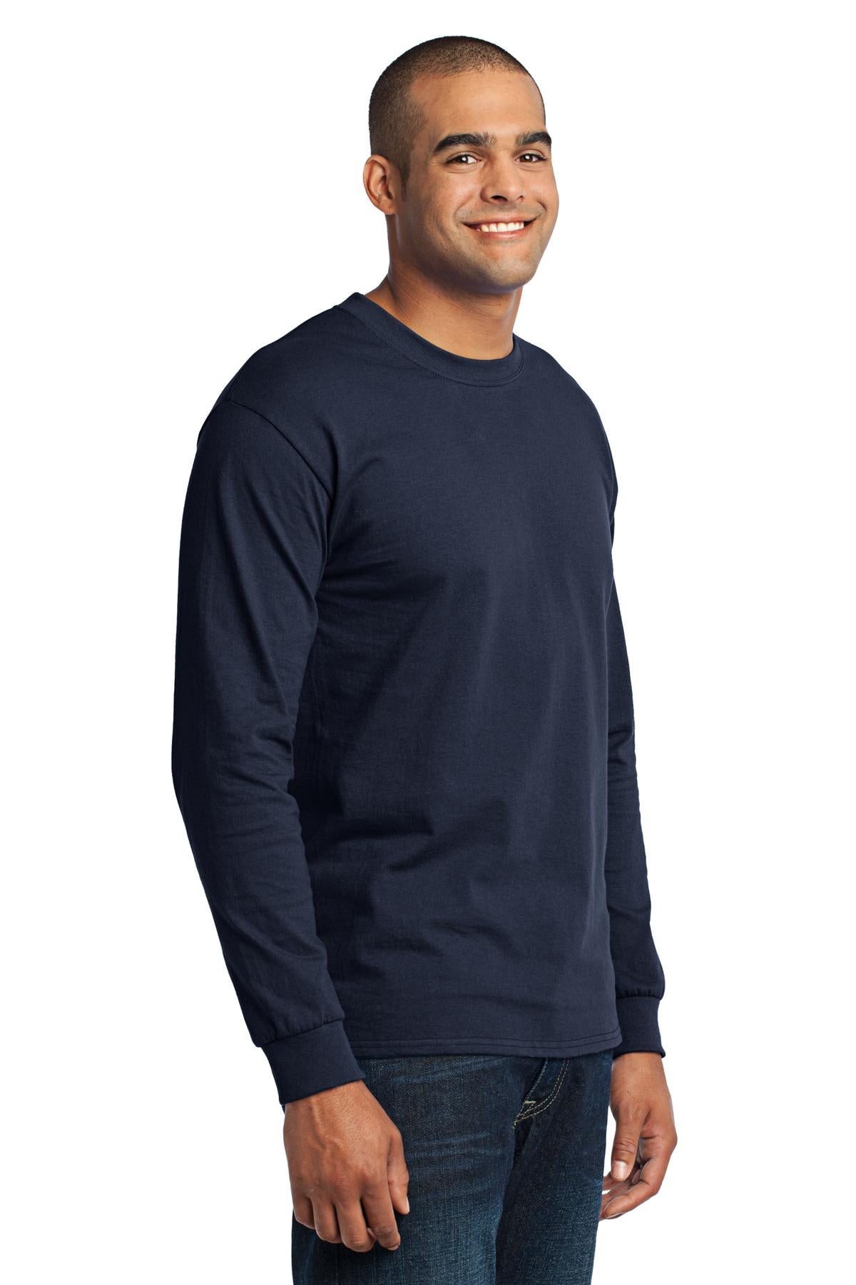 Navy Port & Co Tall Long Sleeve Core Blend Tee. PC55LST plain
