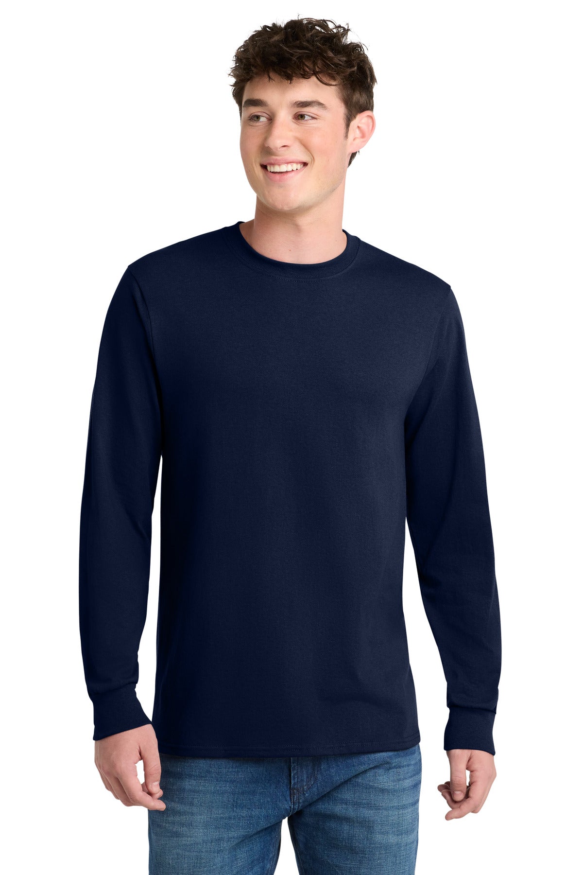 Navy Port & Co Tall Long Sleeve Core Blend Tee. PC55LST plain