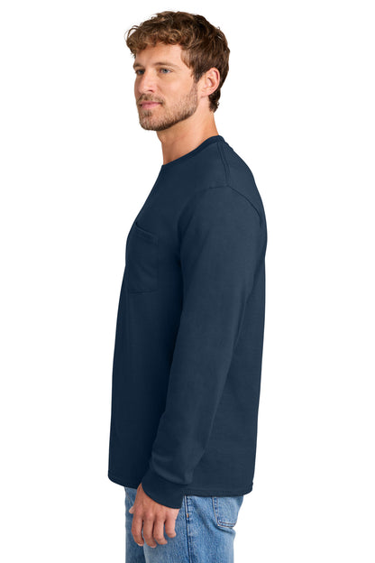 Navy Port & Co Tall Long Sleeve Essential Pocket Tee. PC61LSPT plain
