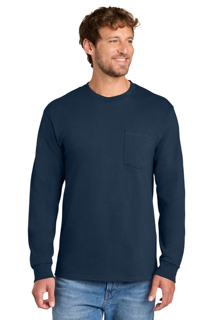 Navy Port & Co Tall Long Sleeve Essential Pocket Tee. PC61LSPT plain