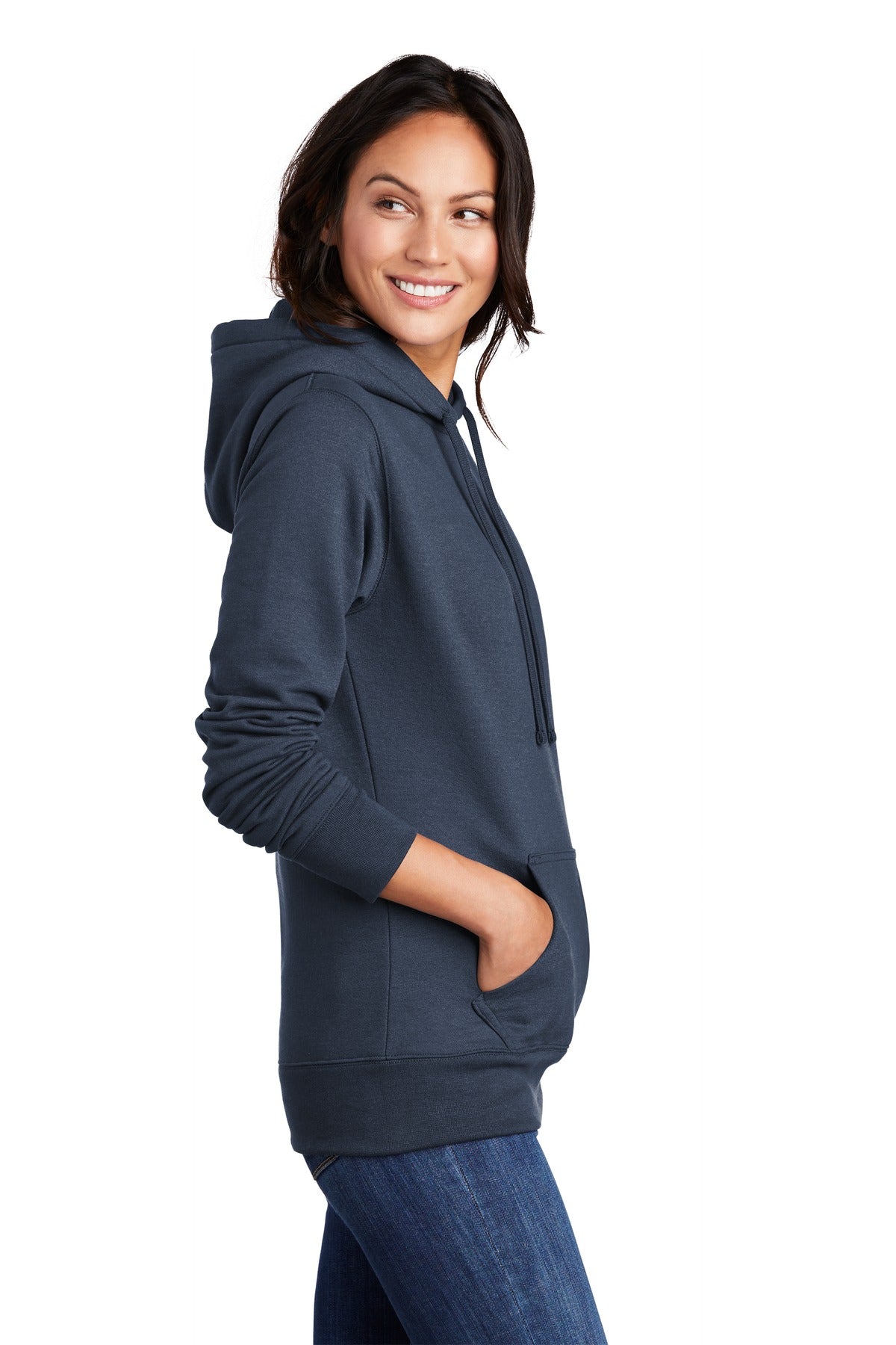 Navy Port & Co Women's Core Fleece Pullover Hooded Sweatshirt LPC78H plain
