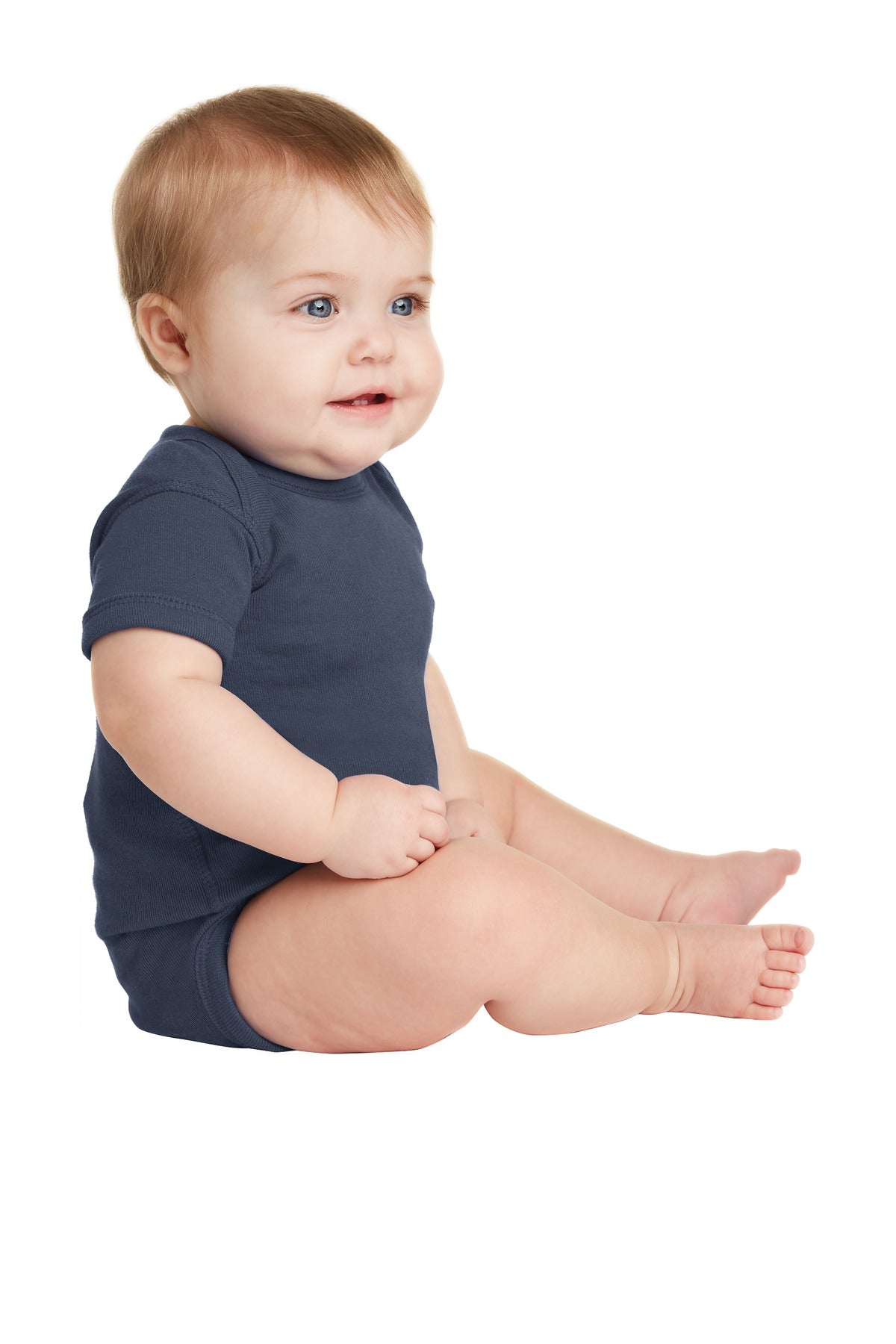 Navy Rabbit Skins Infant Short Sleeve Baby Rib Bodysuit. RS4400 plain