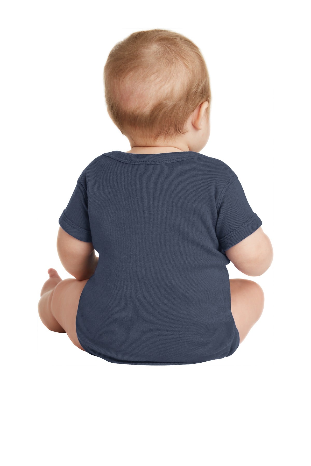 Navy Rabbit Skins Infant Short Sleeve Baby Rib Bodysuit. RS4400 plain