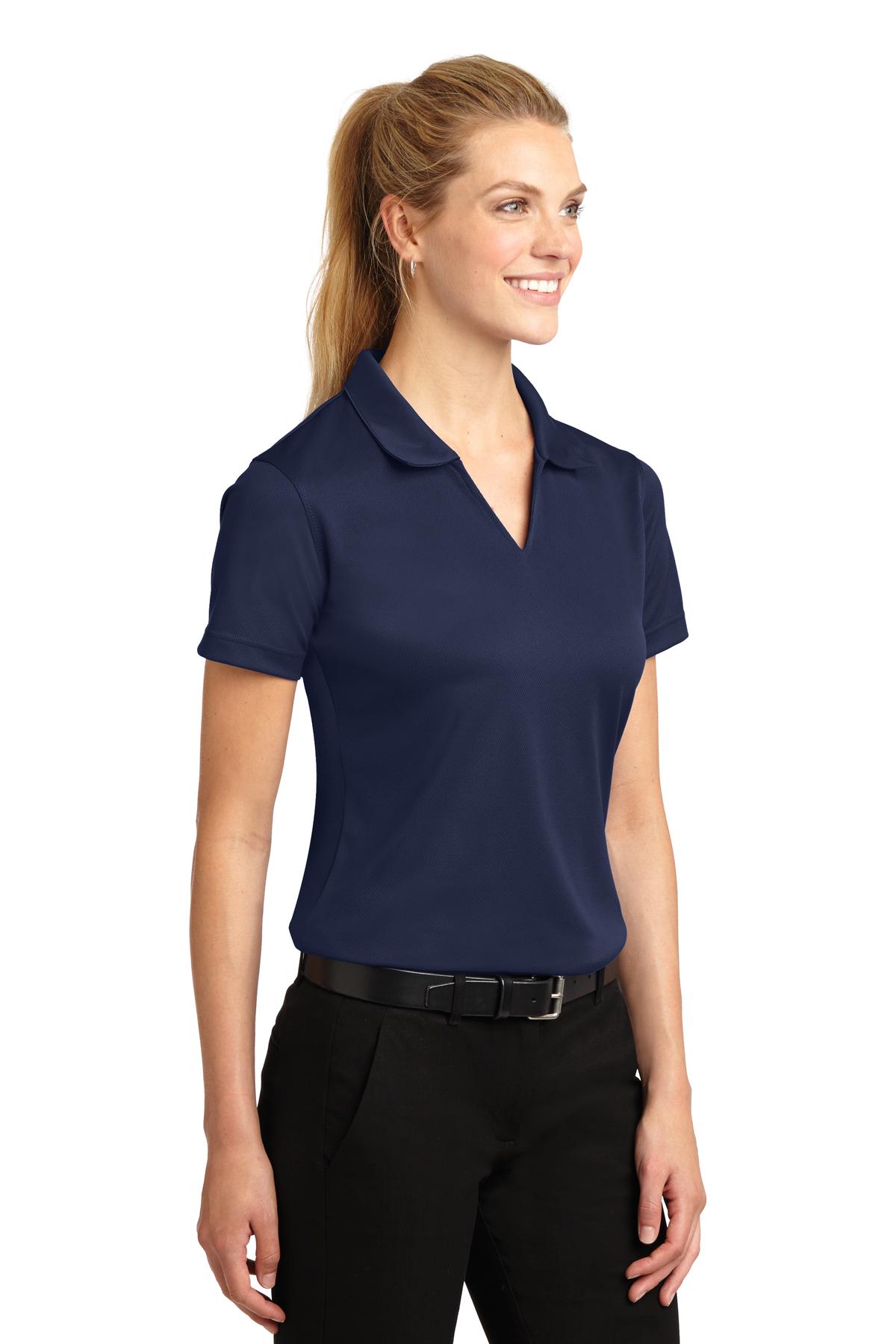 Navy Sport-Tek Women's Dri-Mesh V-Neck Polo. L469 plain