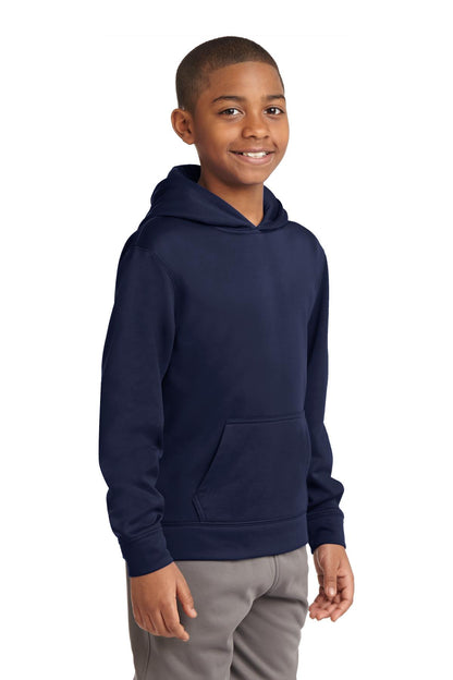 Navy Sport-Tek Youth Sport-Wick Fleece Hooded Pullover. YST244 plain