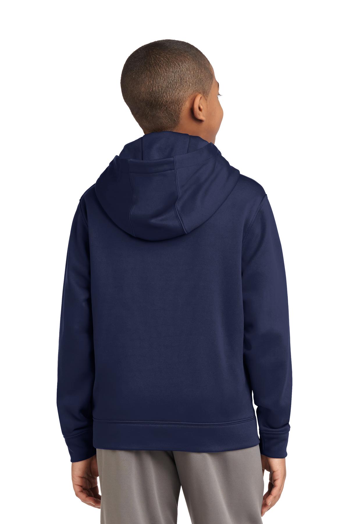 Navy Sport-Tek Youth Sport-Wick Fleece Hooded Pullover. YST244 plain