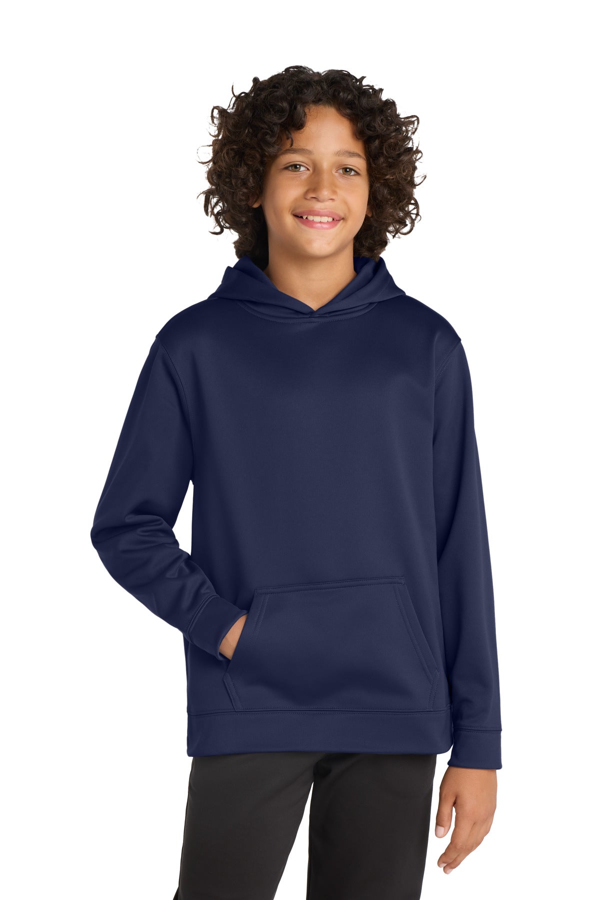 Navy Sport-Tek Youth Sport-Wick Fleece Hooded Pullover. YST244 plain