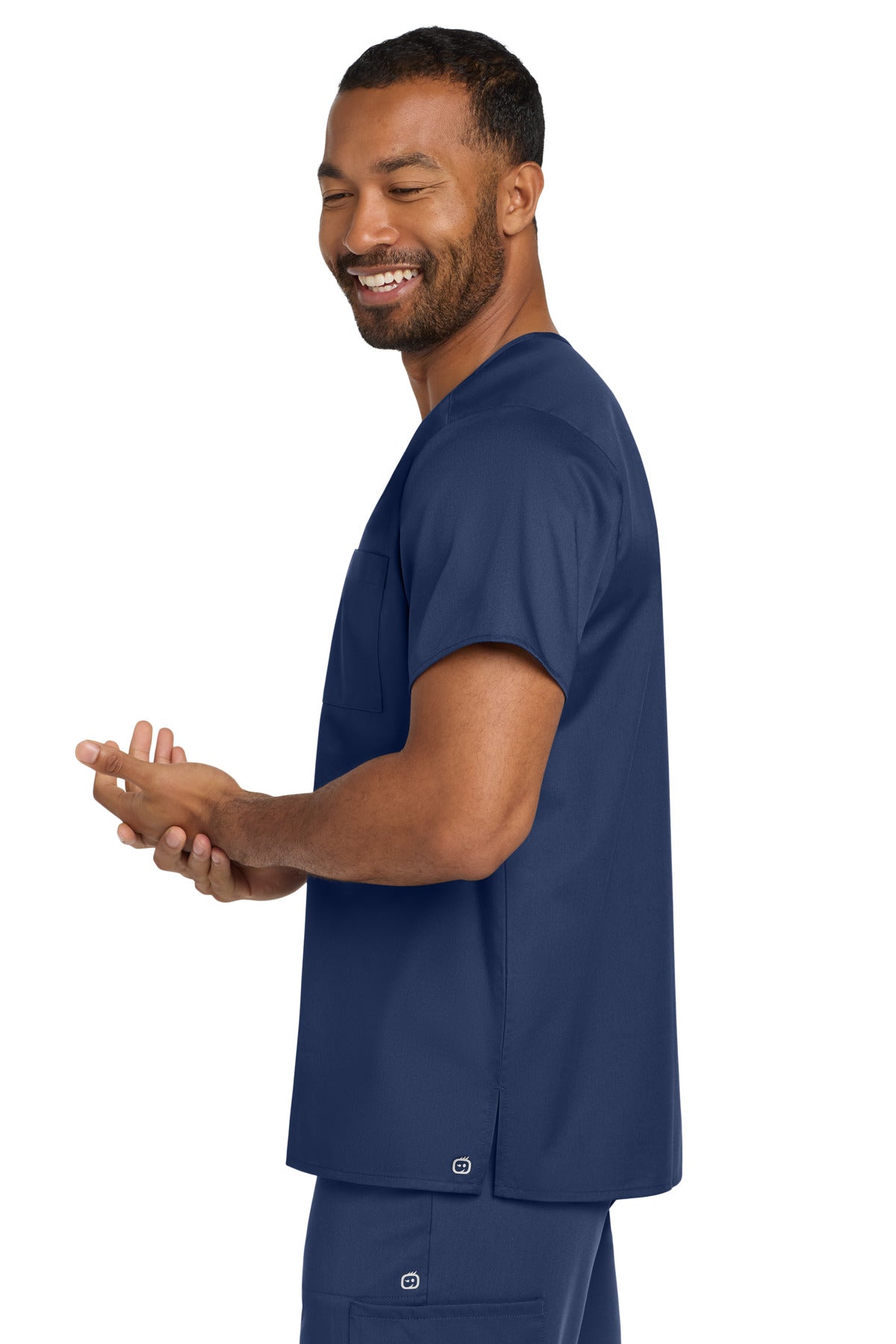 Navy Wink Unisex WorkFlex Chest Pocket V-Neck Top WW3160 plain