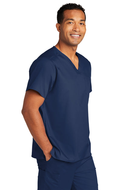 Navy Wink Unisex WorkFlex Chest Pocket V-Neck Top WW3160 plain