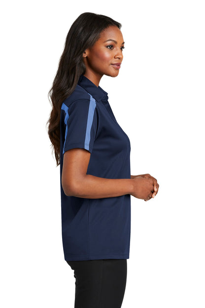 Navy/CarolinaB Port Authority Women's Silk Touch Performance Colorblock Stripe Polo. L547 plain