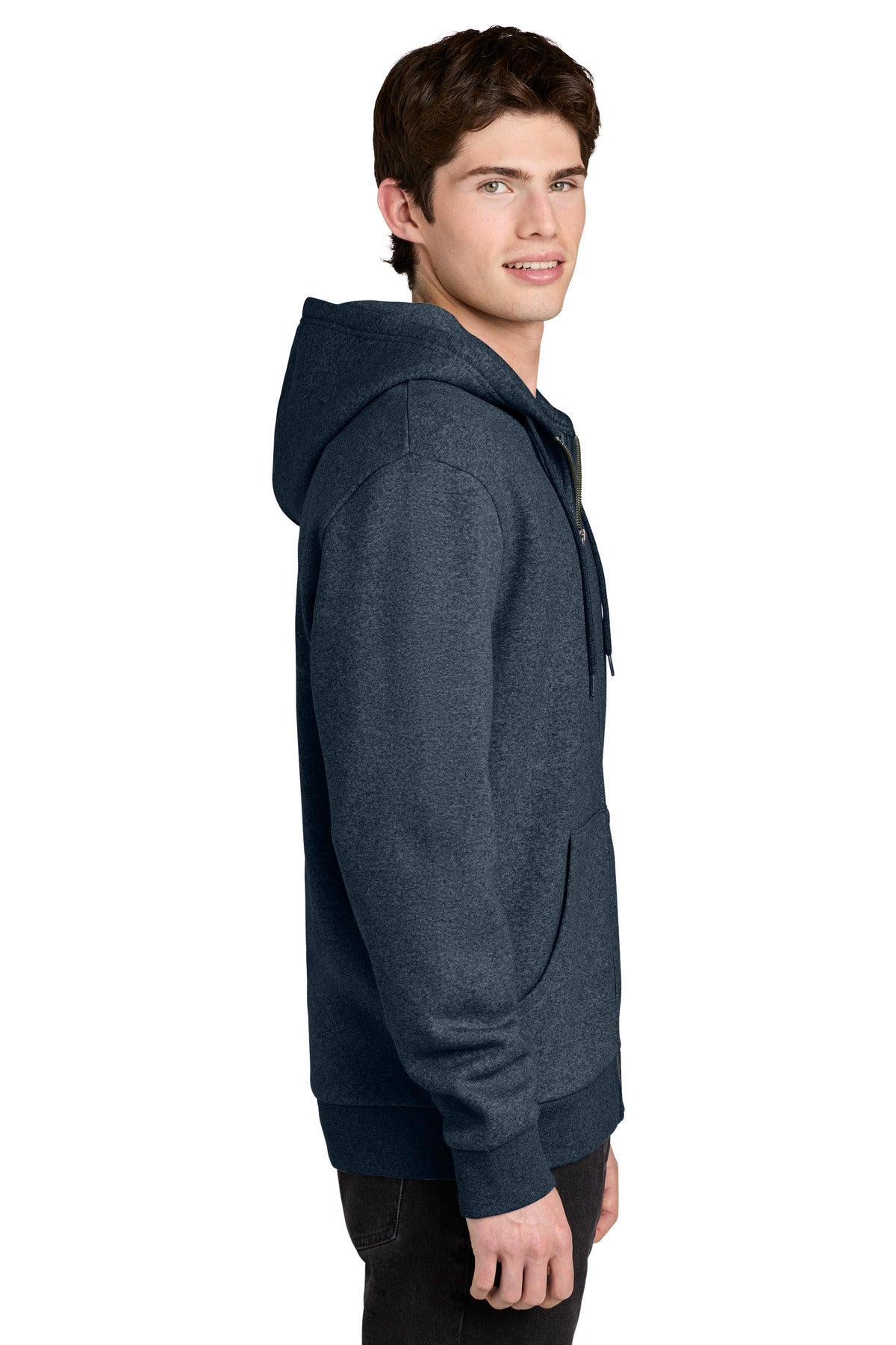 NavyHthr District MelloFleece Full-Zip Hoodie DT6702 plain