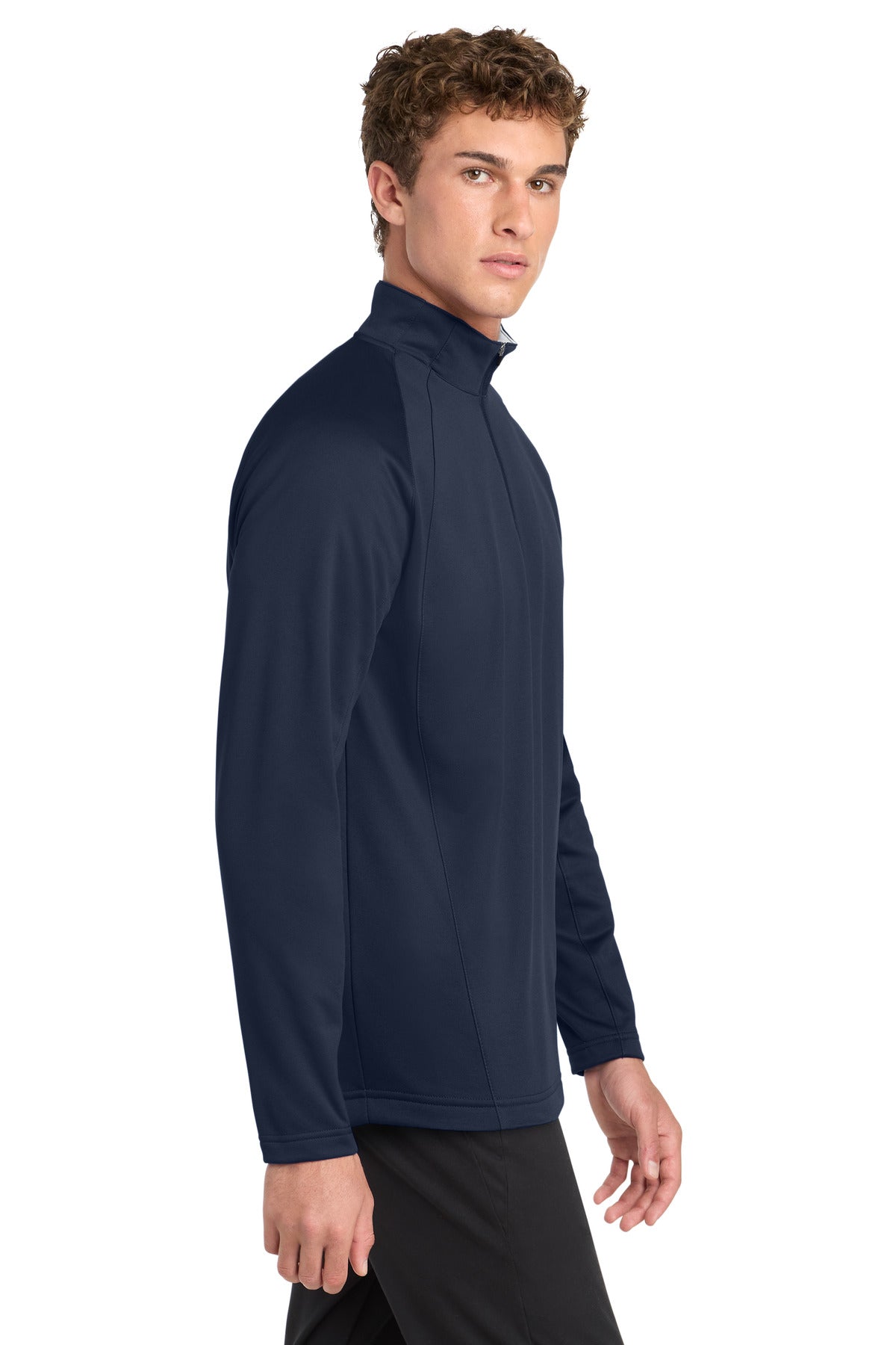 Navy/Silver Sport-Tek Sport-Wick Fleece 1/4-Zip Pullover. F243 plain
