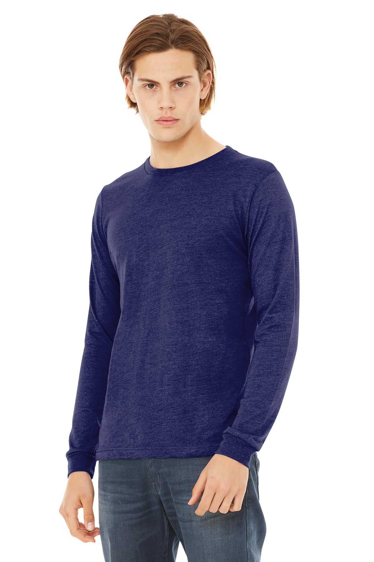 NavyTB BELLA+CANVAS Unisex Triblend Long Sleeve Tee BC3513 plain