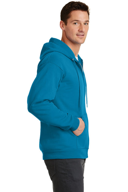 Neon Blue Port & Co Core Fleece Full-Zip Hooded Sweatshirt. PC78ZH plain