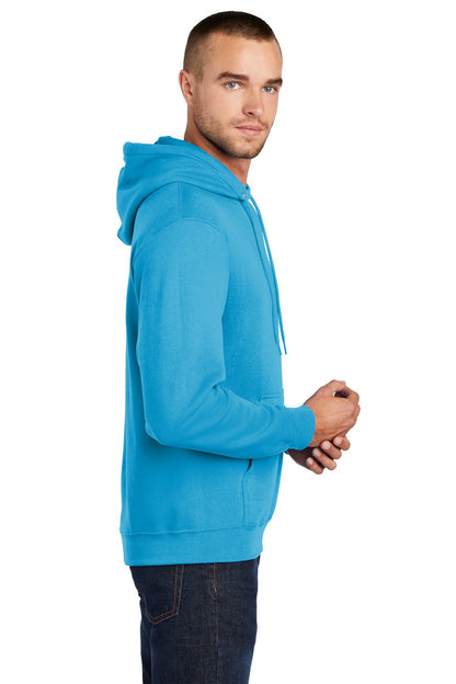 Neon Blue Port & Co Core Fleece Pullover Hooded Sweatshirt. PC78H