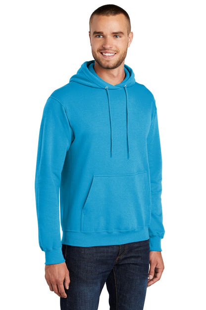 Neon Blue Port & Co Core Fleece Pullover Hooded Sweatshirt. PC78H