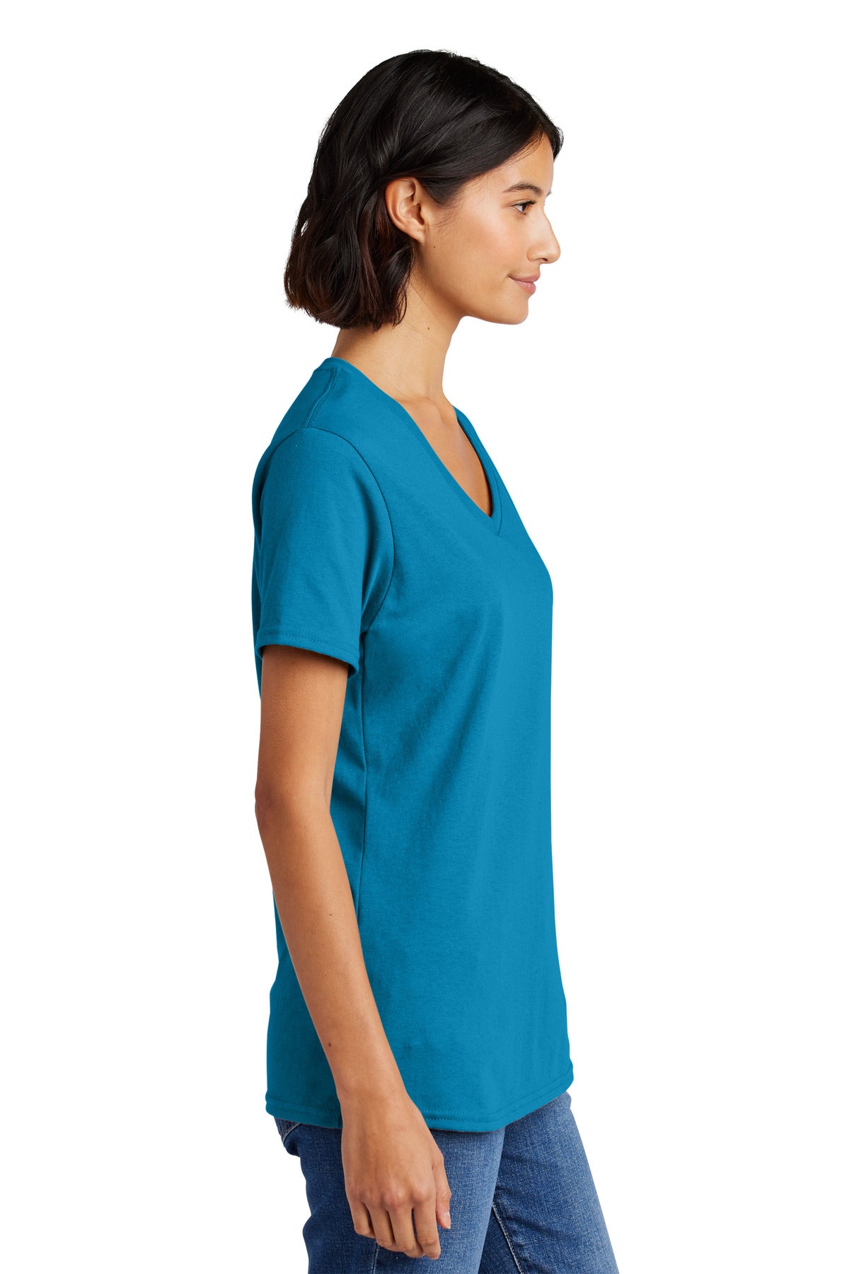 Neon Blue Port & Co Women's Core Cotton V-Neck Tee. LPC54V plain