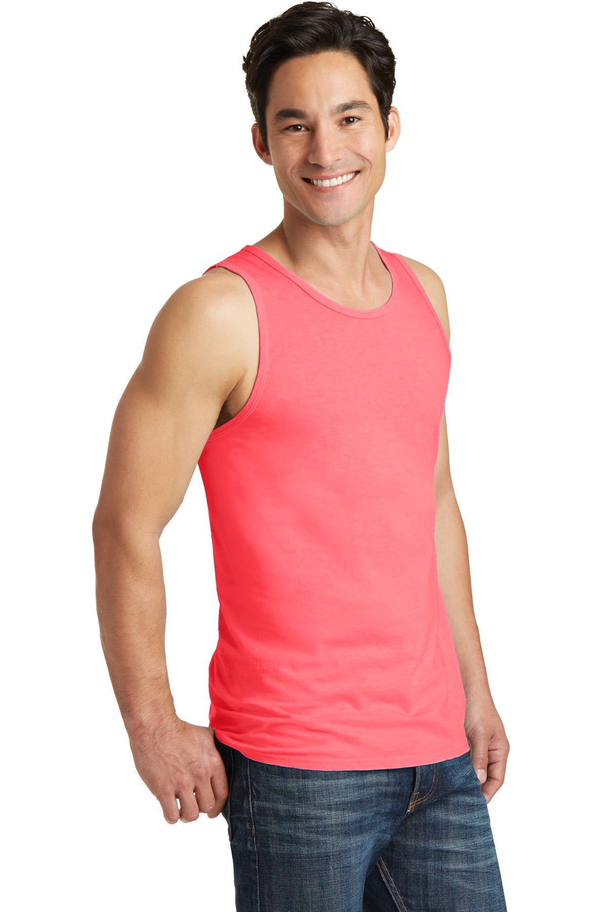 Neon Coral Port & Co Beach Wash Garment-Dyed Tank. PC099TT plain