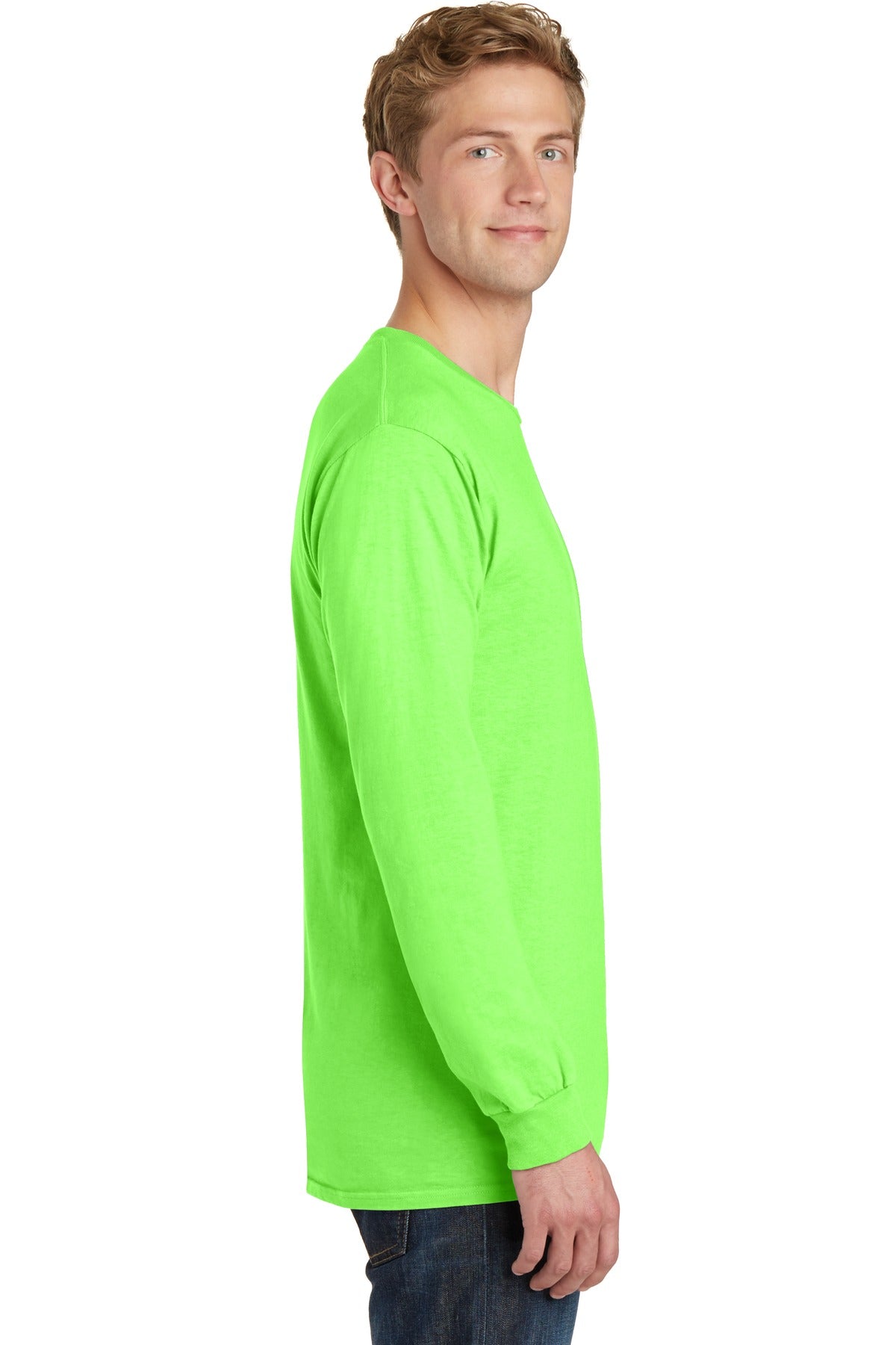 Neon Green Port & Co Beach Wash Garment-Dyed Long Sleeve Tee PC099LS plain