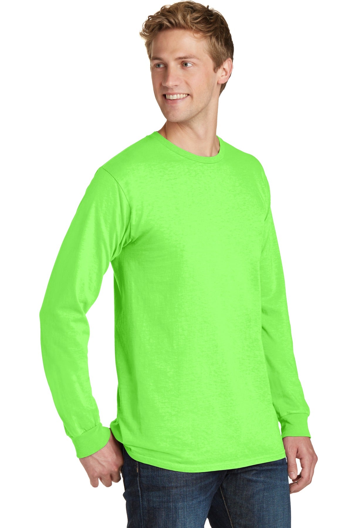 Neon Green Port & Co Beach Wash Garment-Dyed Long Sleeve Tee PC099LS plain