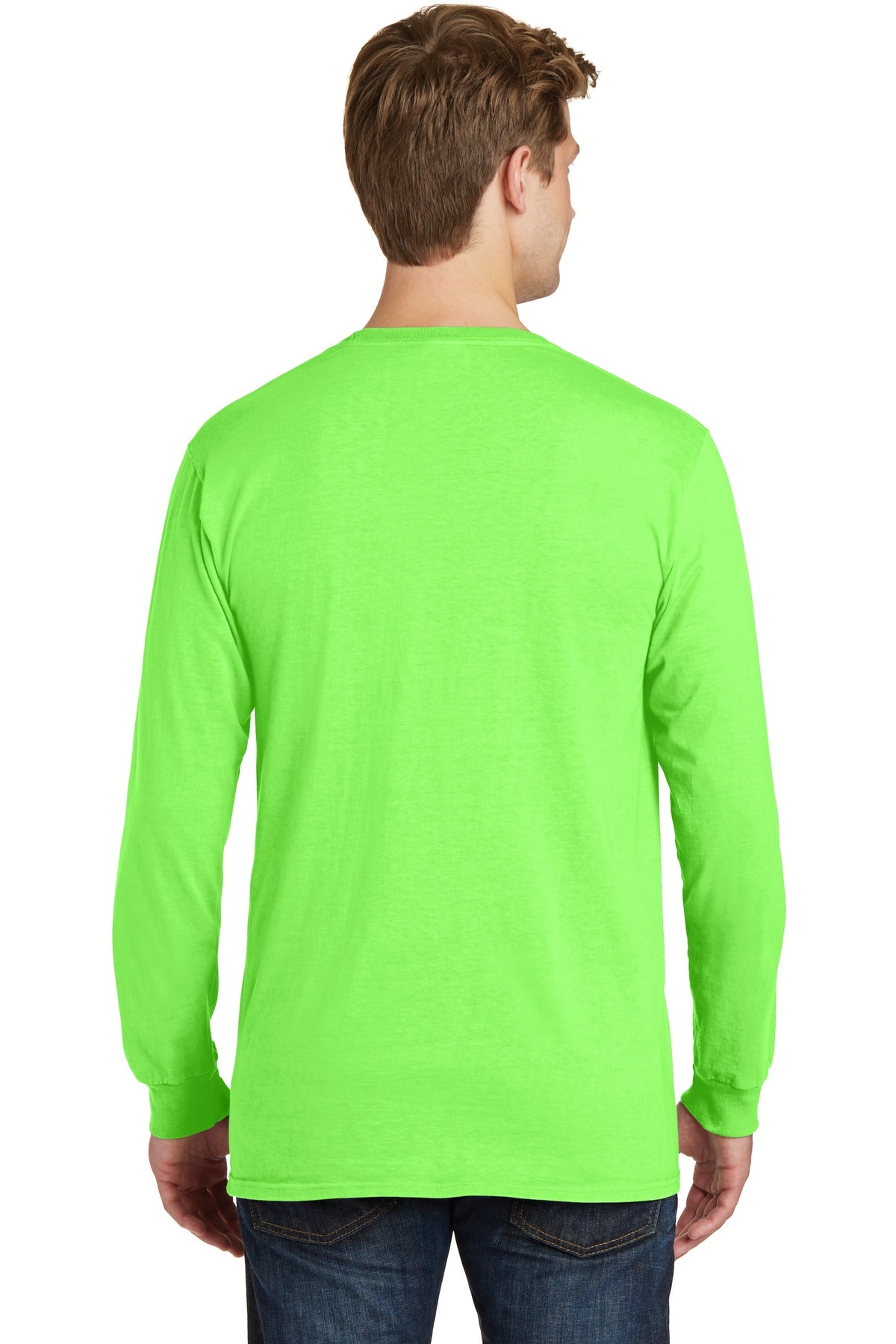 Neon Green Port & Co Beach Wash Garment-Dyed Long Sleeve Tee PC099LS plain