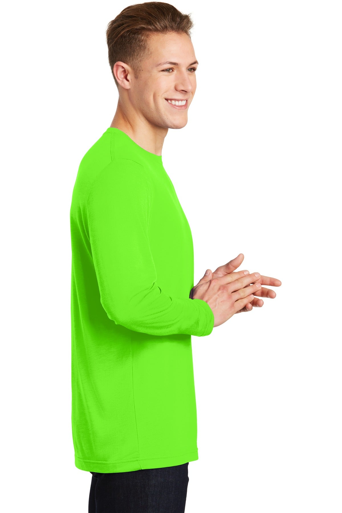Neon Green Sport-Tek Long Sleeve PosiCharge Competitor Cotton Touch Tee. ST450LS plain
