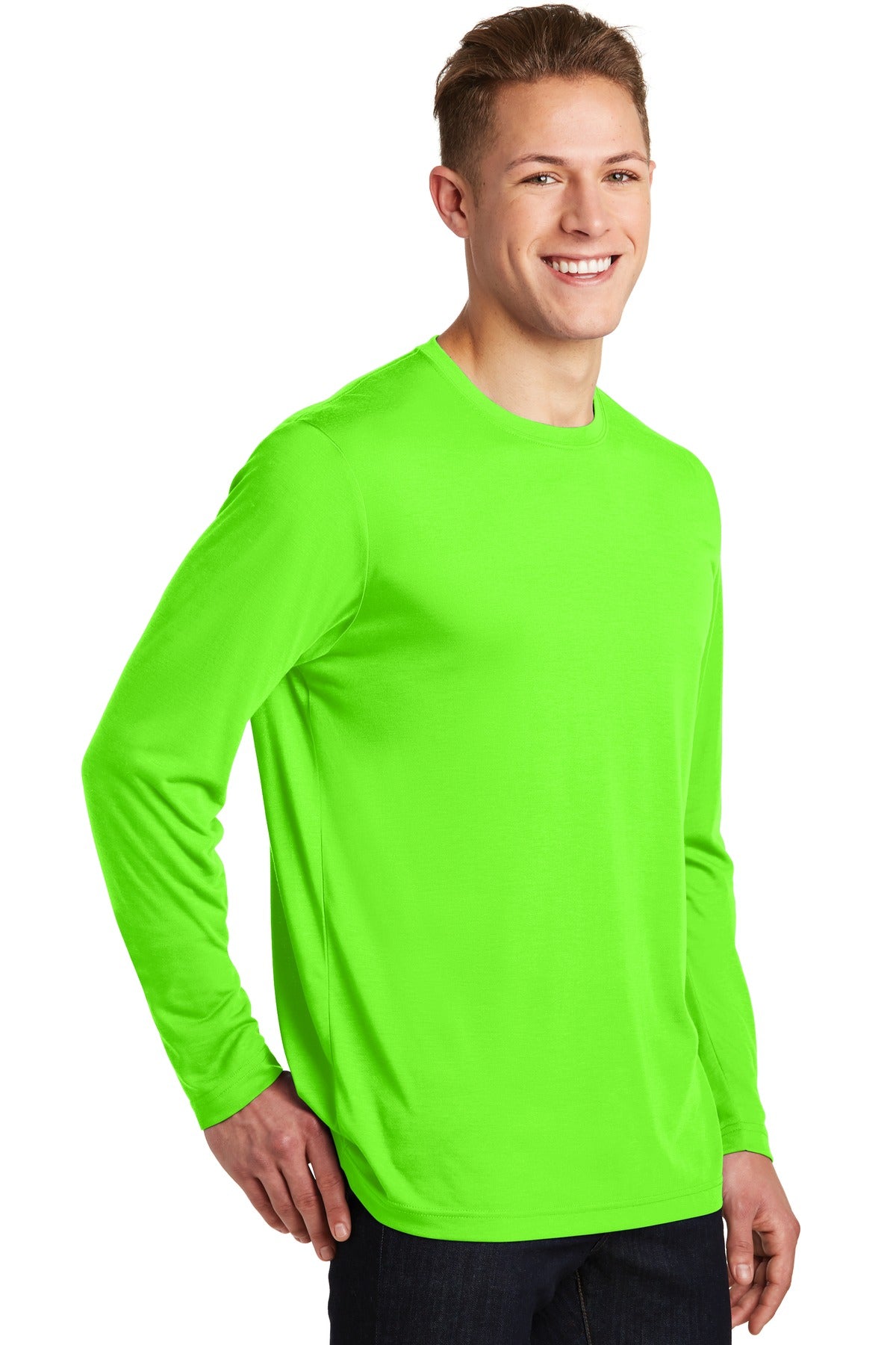 Neon Green Sport-Tek Long Sleeve PosiCharge Competitor Cotton Touch Tee. ST450LS plain