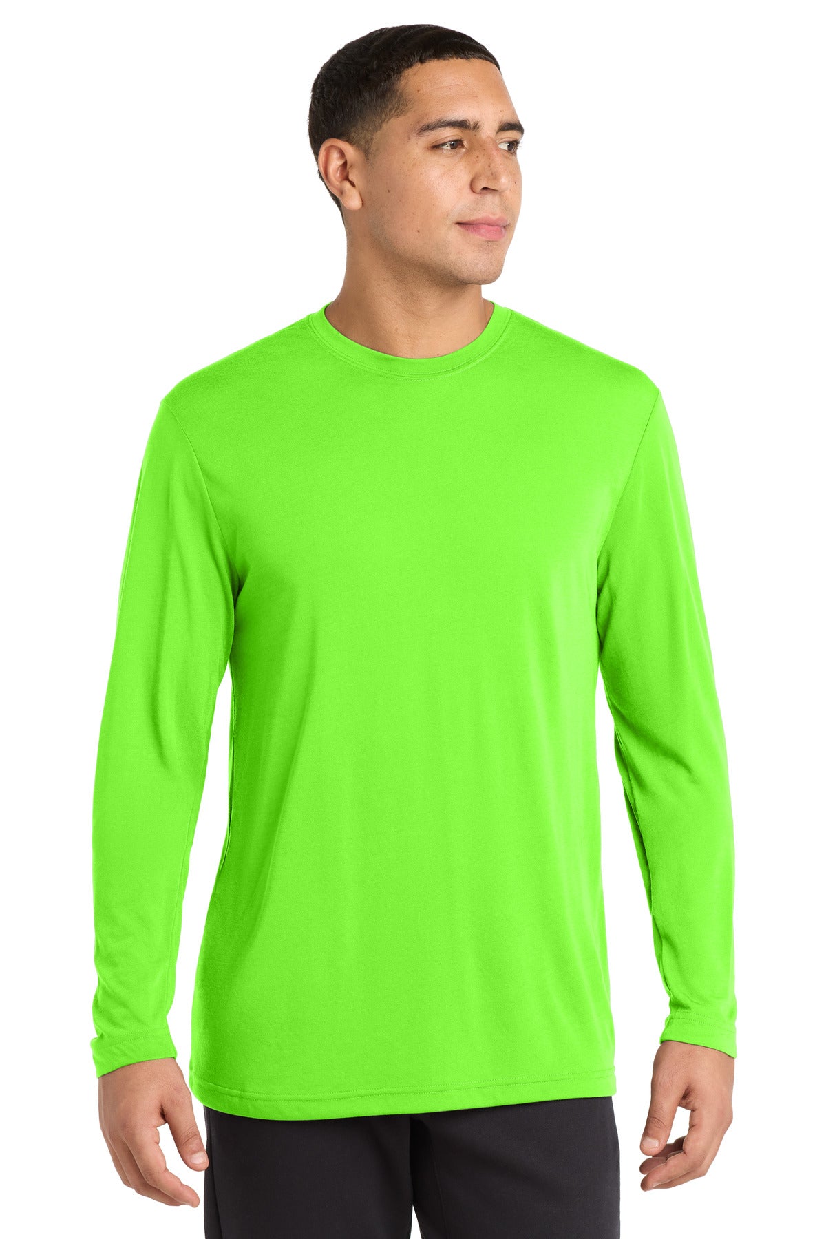 Neon Green Sport-Tek Long Sleeve PosiCharge Competitor Cotton Touch Tee. ST450LS plain