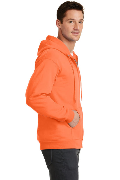 Neon Orange Port & Co Core Fleece Full-Zip Hooded Sweatshirt. PC78ZH plain