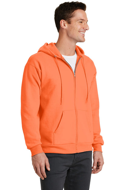 Neon Orange Port & Co Core Fleece Full-Zip Hooded Sweatshirt. PC78ZH plain