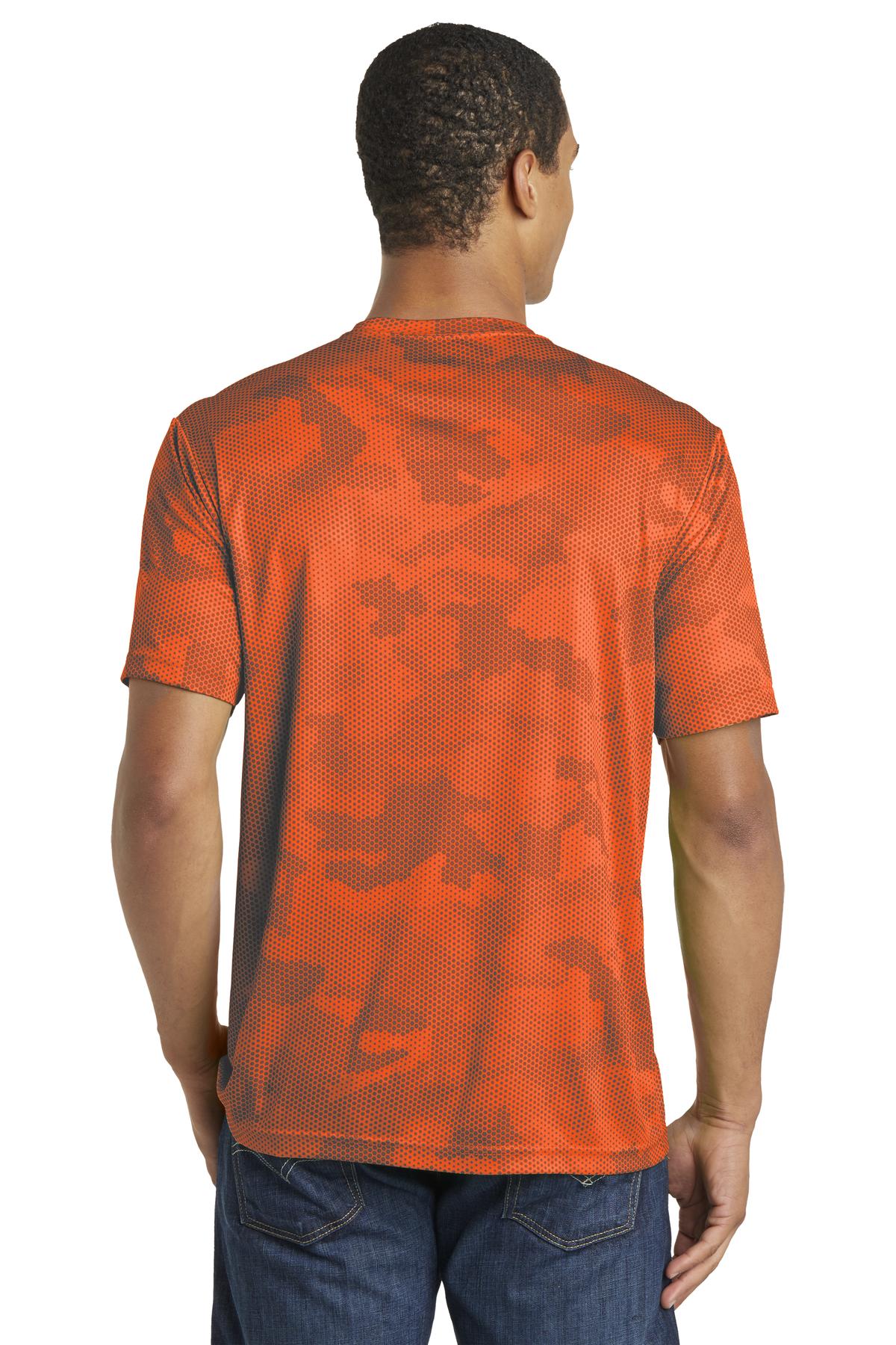 Neon Orange Sport-Tek CamoHex Tee. ST370 plain