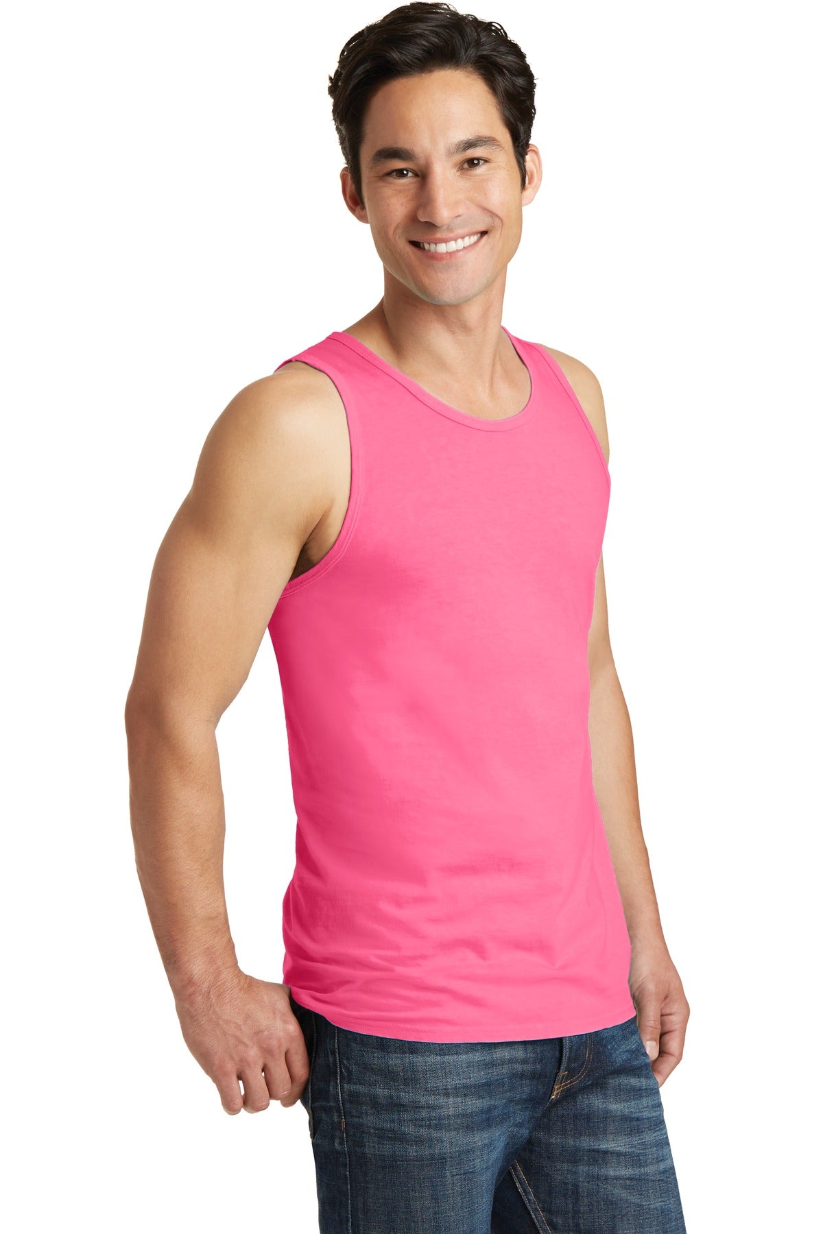 Neon Pink Port & Co Beach Wash Garment-Dyed Tank. PC099TT plain