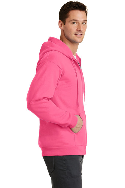Neon Pink Port & Co Core Fleece Full-Zip Hooded Sweatshirt. PC78ZH plain