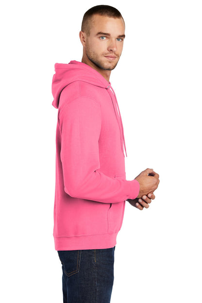 Neon Pink Port & Co Core Fleece Pullover Hooded Sweatshirt. PC78H