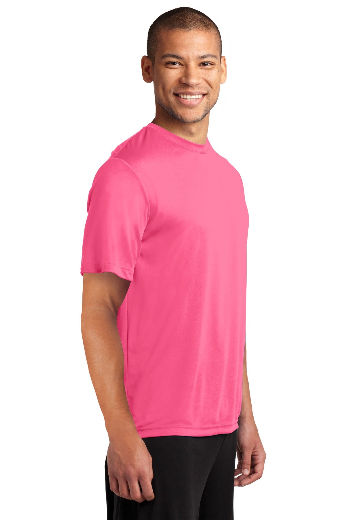 Neon Pink Port & Co Performance Tee. PC380 plain